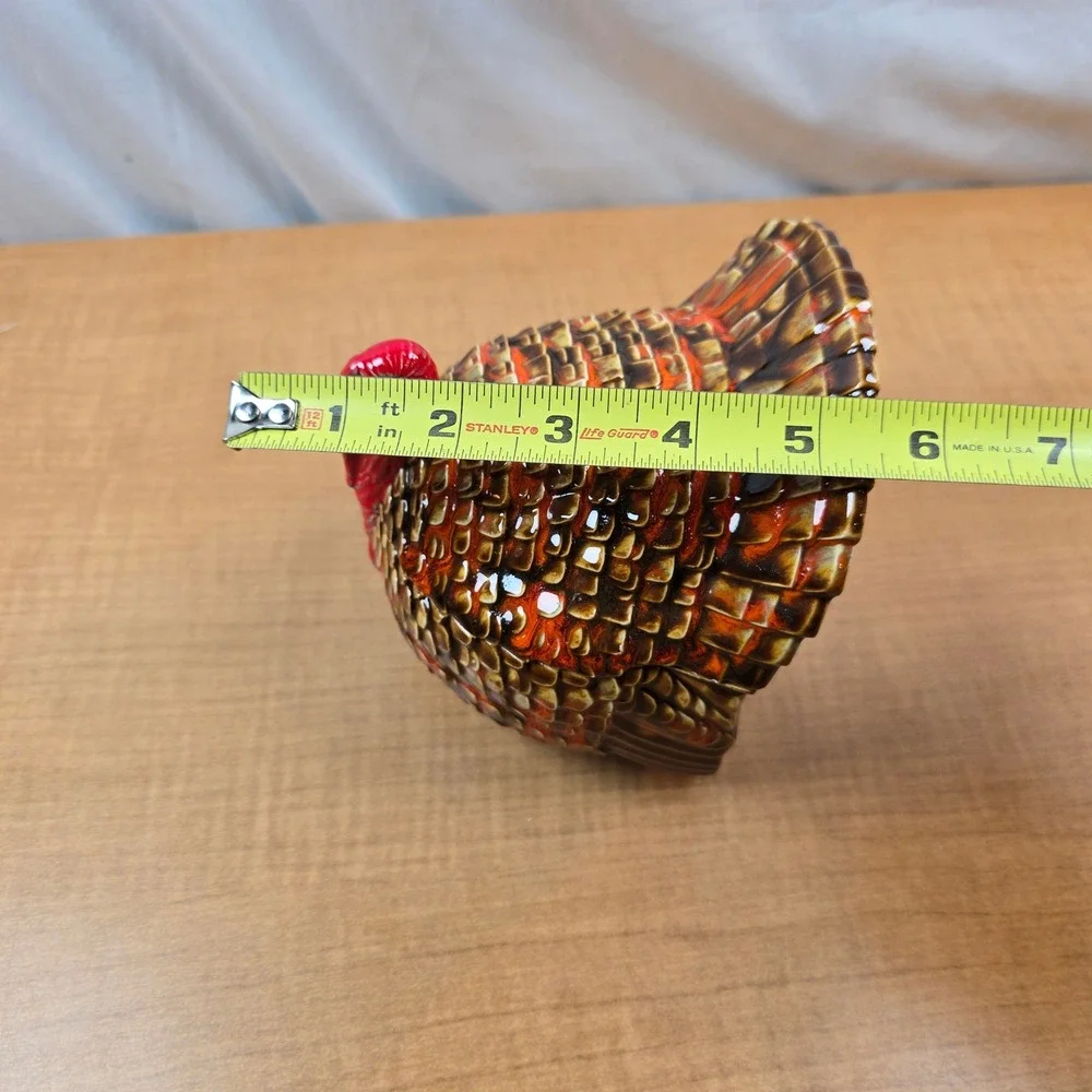 Ceramic Lidded Turkey Dish Candy Bowl Centerpiece Thankgiving Brown Orange VTG